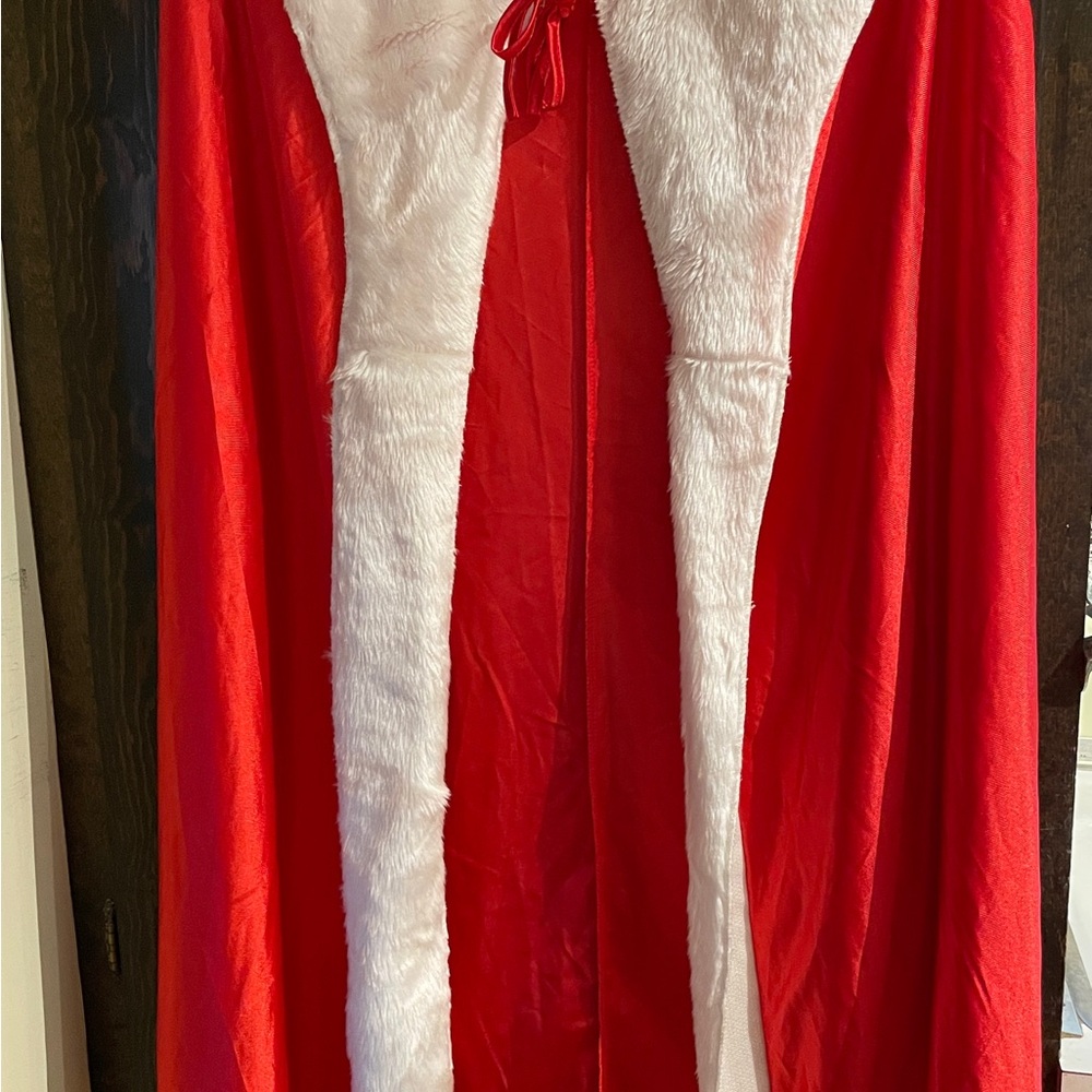 Santa Claus Cape Hoodie Red and White Faux Fur Cape One Size Fit (Used)